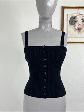Ulla Johnson Evelyn Tank Noir Ribbed Button Front Square Neck Cashmere Sweater